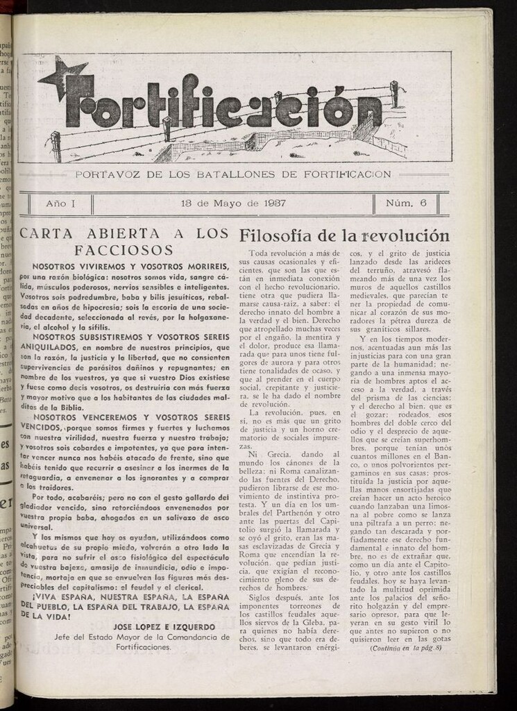 Miniatura de Fortificación: portavoz de los batallones de fortificación del 13 de mayo de 1937