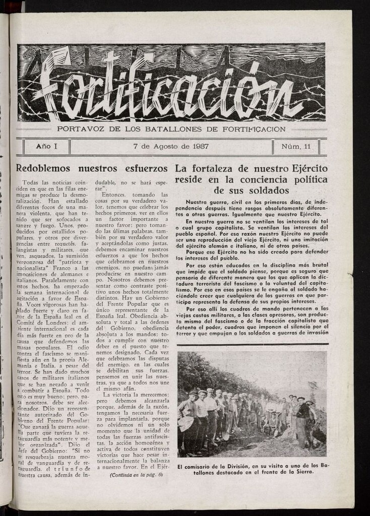 Miniatura de Fortificación: portavoz de los batallones de fortificación del 7 de agosto de 1937
