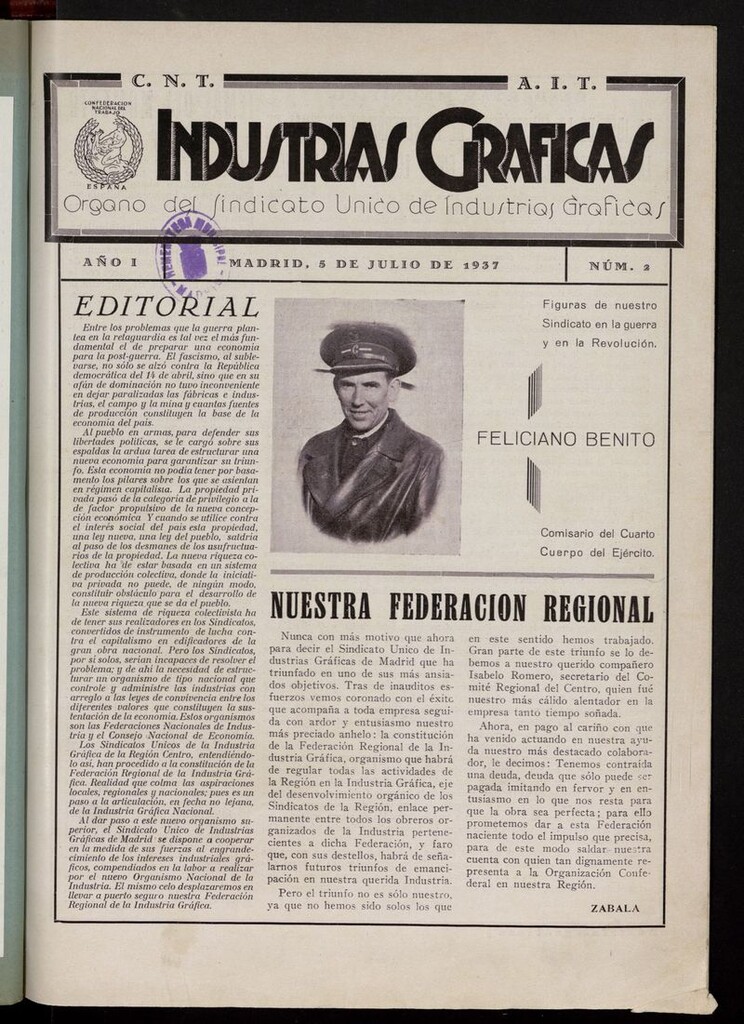 Miniatura de Industrias gráficas (Madrid, 1937) del 5 de julio de 1937