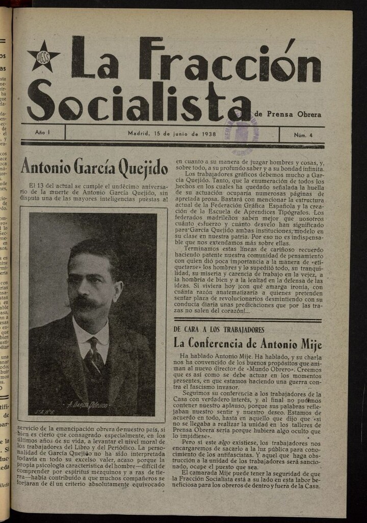 Miniatura de La Fracción Socialista de Prensa Obrera del 15 de junio de 1938