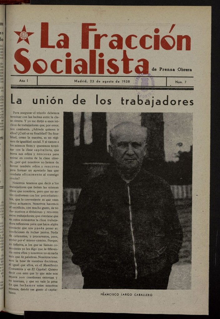 Miniatura de La Fracción Socialista de Prensa Obrera del 23 de agosto de 1938