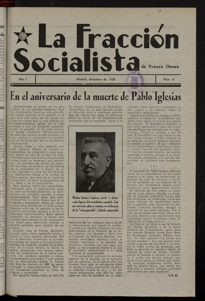 Miniatura de La Fracción Socialista de Prensa Obrera del 1 de diciembre de 1938
