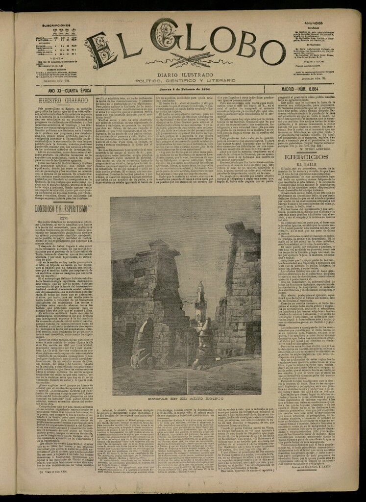 Miniatura de El Globo : diario ilustrado del 8 de febrero de 1894, nº 6664