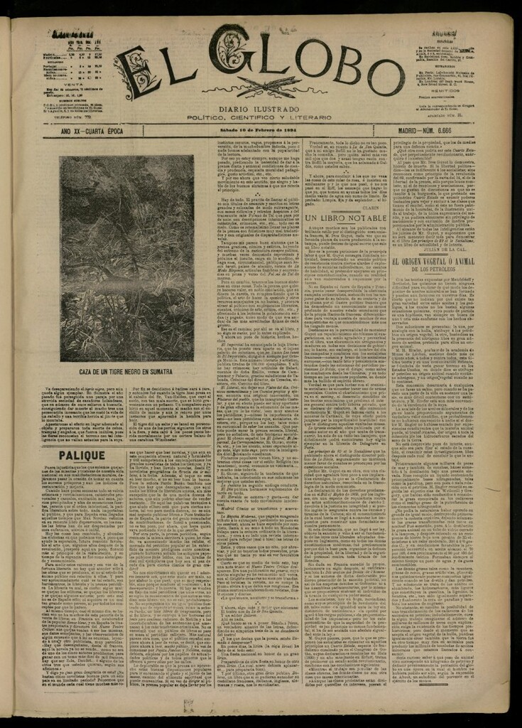 Miniatura de El Globo : diario ilustrado del 10 de febrero de 1894, nº 6666