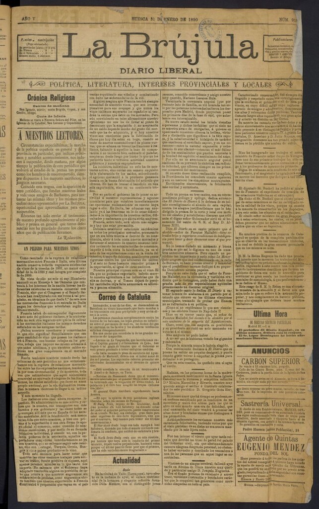 Miniatura de La Brújula: periódico liberal del 31 de enero de 1890