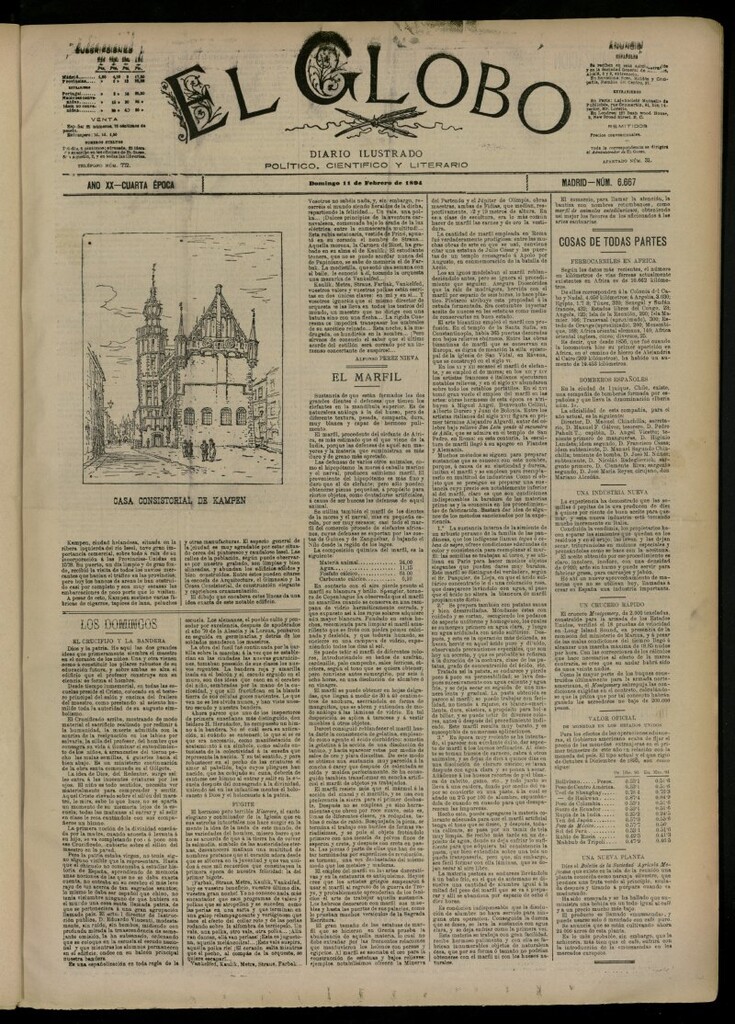 Miniatura de El Globo : diario ilustrado del 11 de febrero de 1894, nº 6667