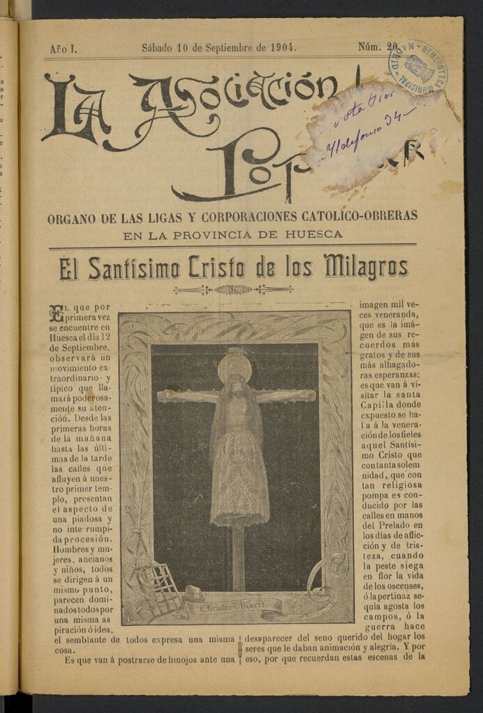 Miniatura de La Asociación Popular (Huesca. 1904) del 10 de septiembre de 1904