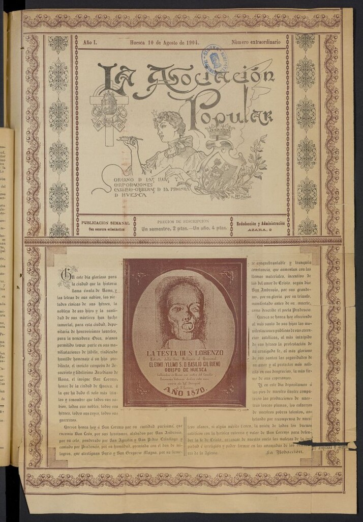 Miniatura de La Asociación Popular (Huesca. 1904) del 10 de agosto de 1904