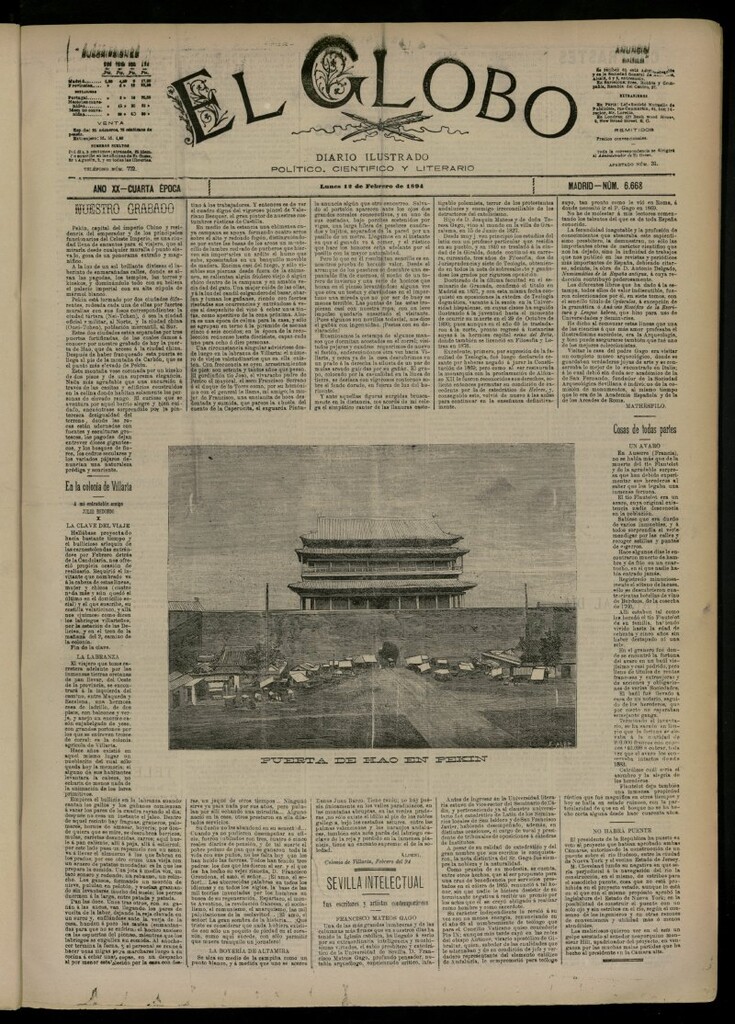 Miniatura de El Globo : diario ilustrado del 12 de febrero de 1894, nº 6668