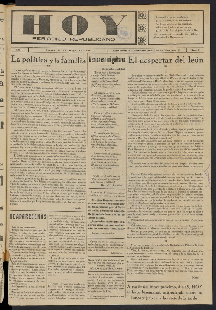 Miniatura de Hoy: periódico republicano del 15 de mayo de 1931