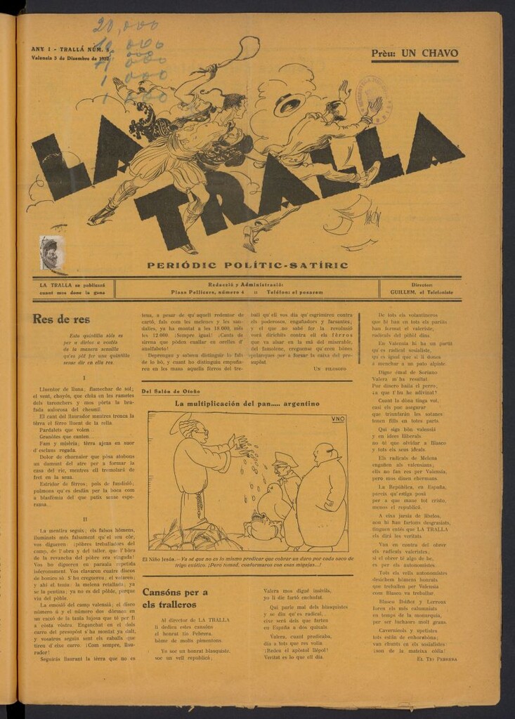 Miniatura de La tralla: periodic polític-satíric del 3 de diciembre de 1932