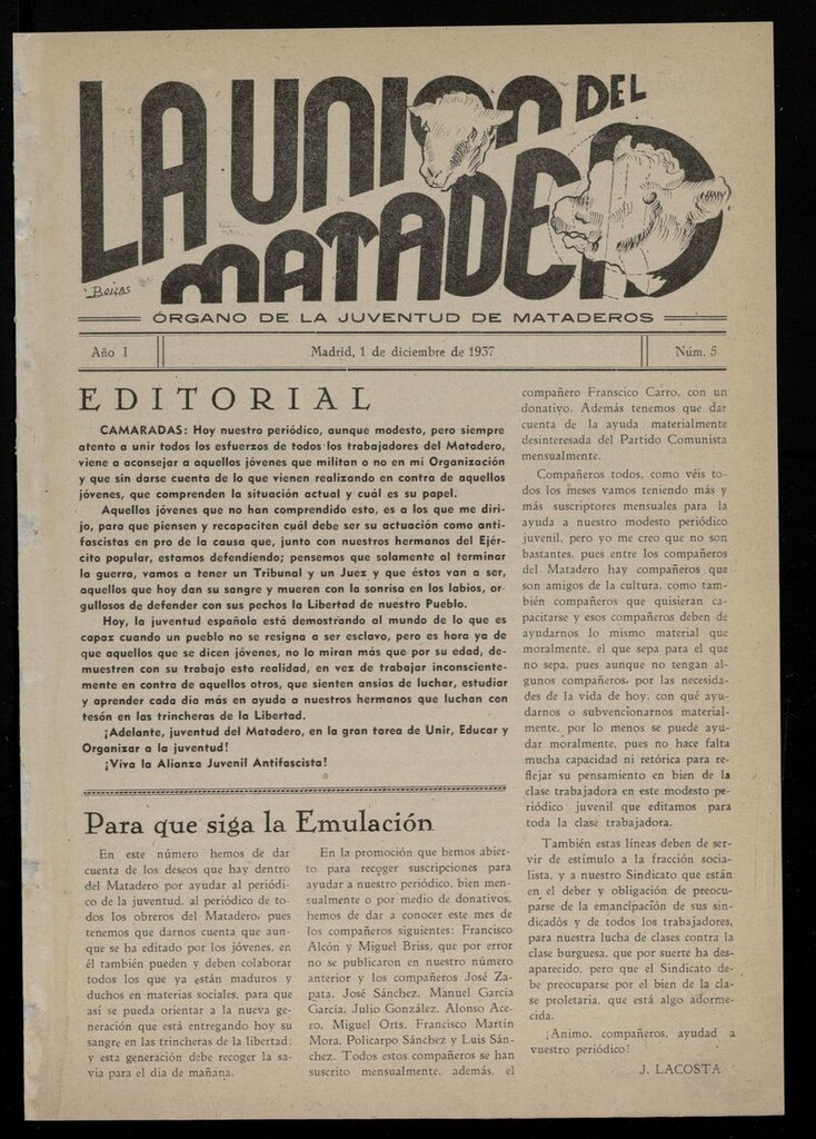 Miniatura de La Unión del Matadero del 1 de diciembre de 1937