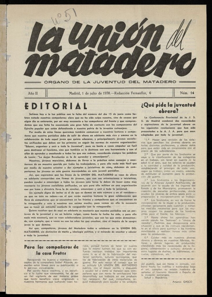 Miniatura de La Unión del Matadero del 1 de julio de 1938