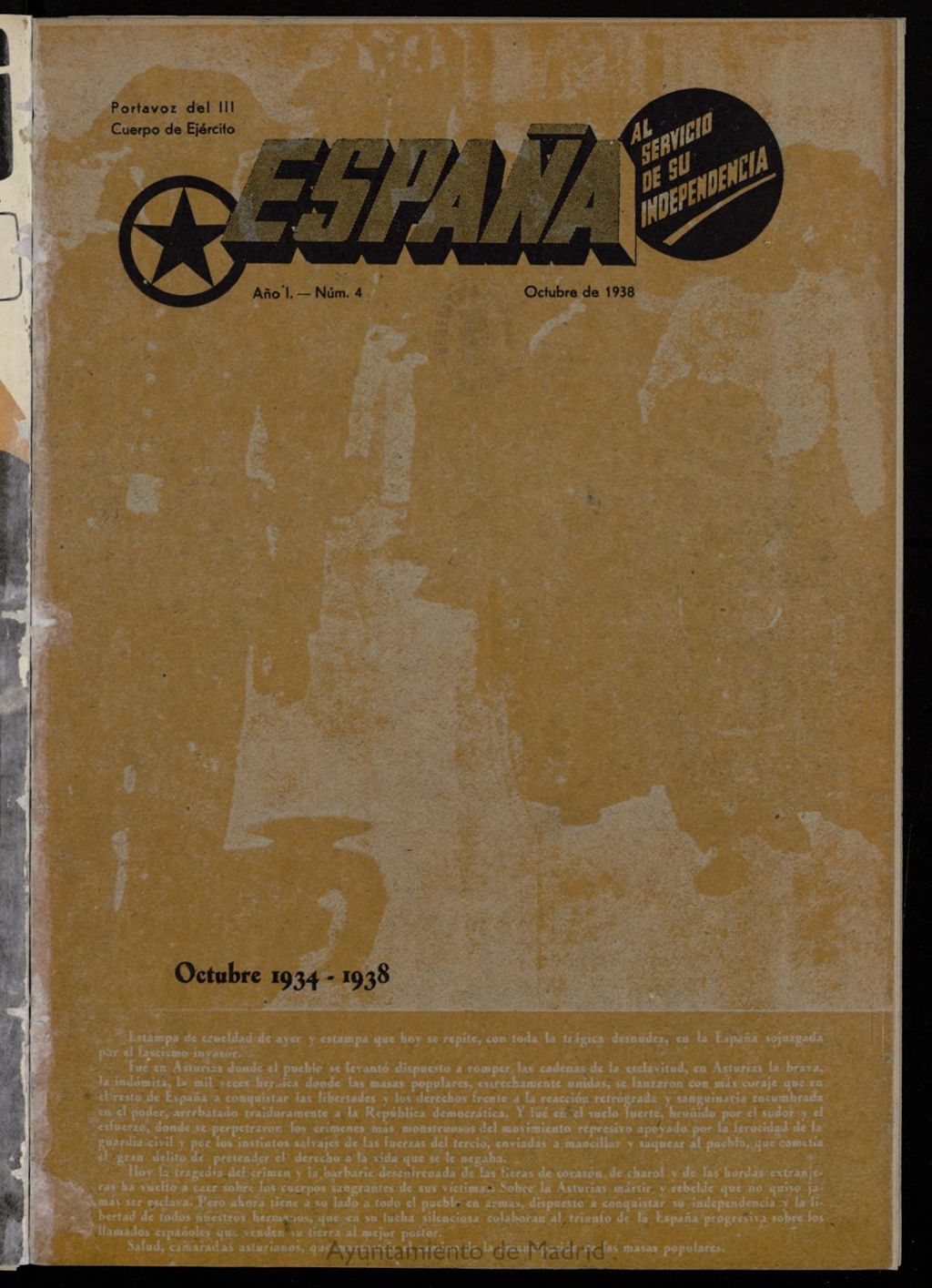 Miniatura de España: portavoz del III Cuerpo de ejército de octubre de 1938