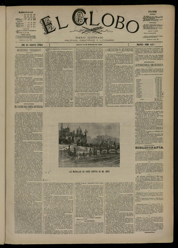 Miniatura de El Globo : diario ilustrado del 15 de febrero de 1894, nº 6671