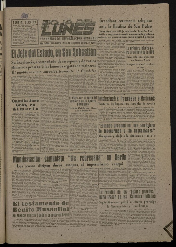 Miniatura de Hoja del Lunes (Almería. 1939) del 13 de septiembre de 1948