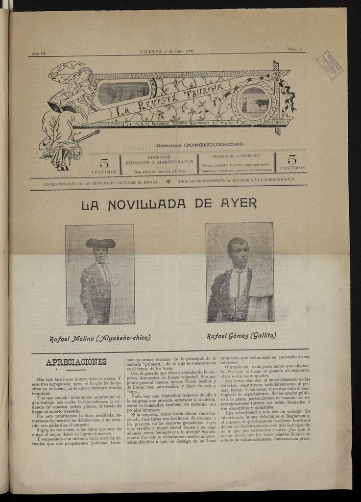 Miniatura de La Revista Taurina del 2 de julio de 1900