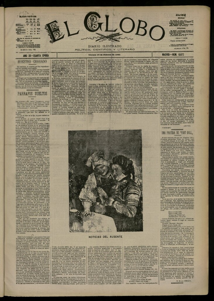 Miniatura de El Globo : diario ilustrado del 16 de febrero de 1894, nº 6672