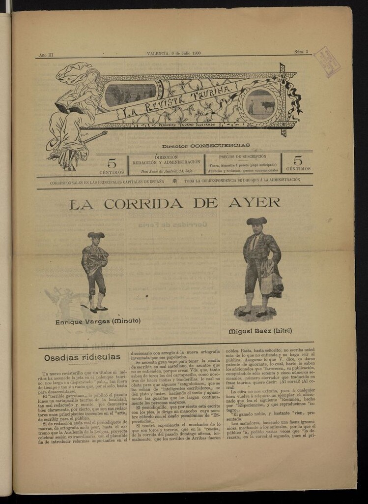 Miniatura de La Revista Taurina del 9 de julio de 1900