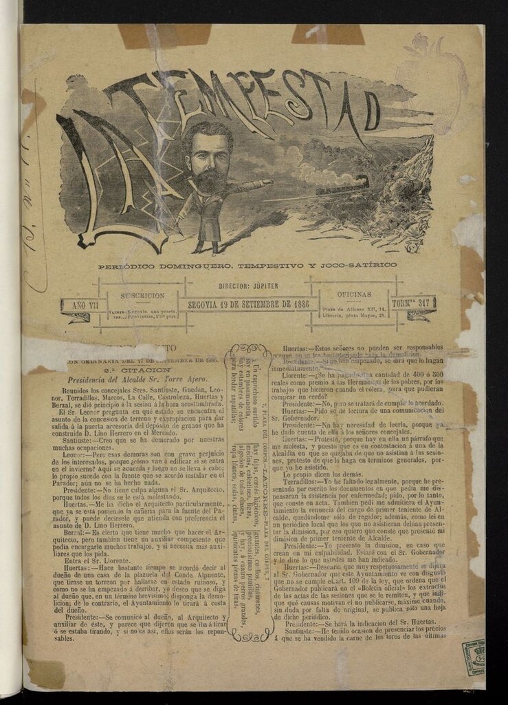 Miniatura de La Tempestad (Segovia. 1880) del 19 de septiembre de 1886