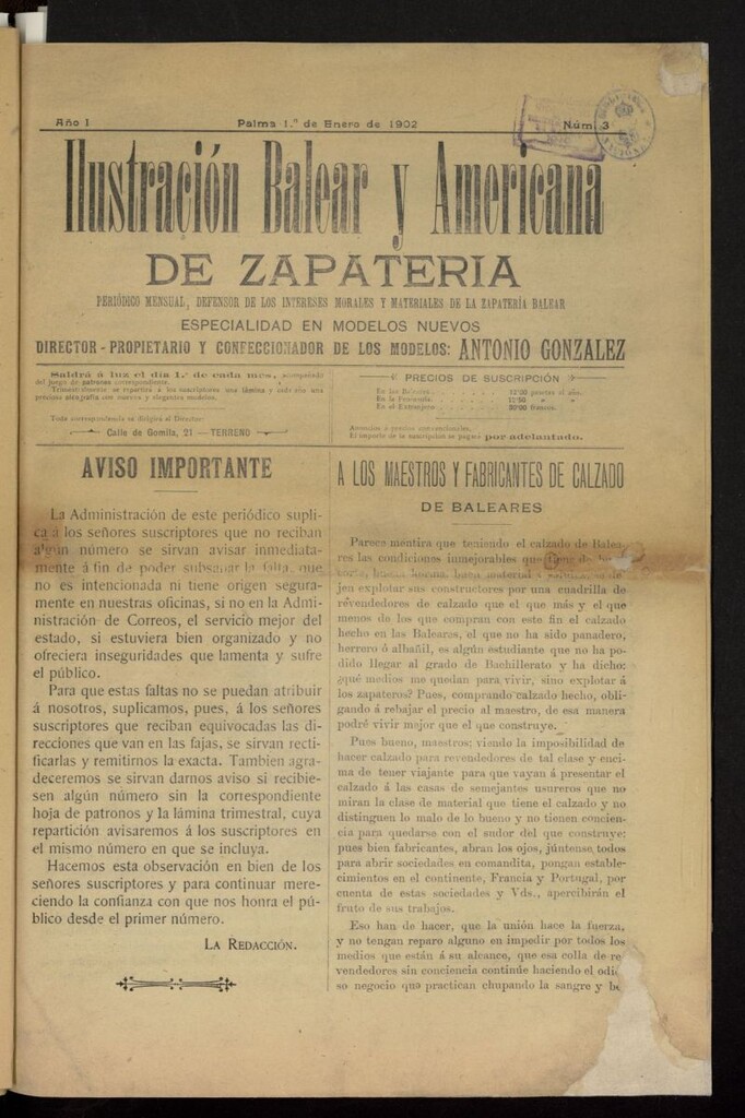 Miniatura de Ilustración Balear y Americana de Zapatería del 1 de enero de 1902