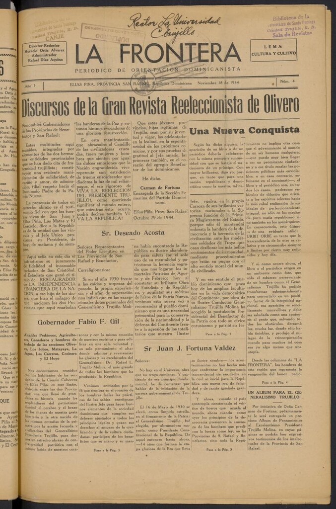 Miniatura de La Frontera: periodico de orientación dominicanista del 18 de noviembre de 1944