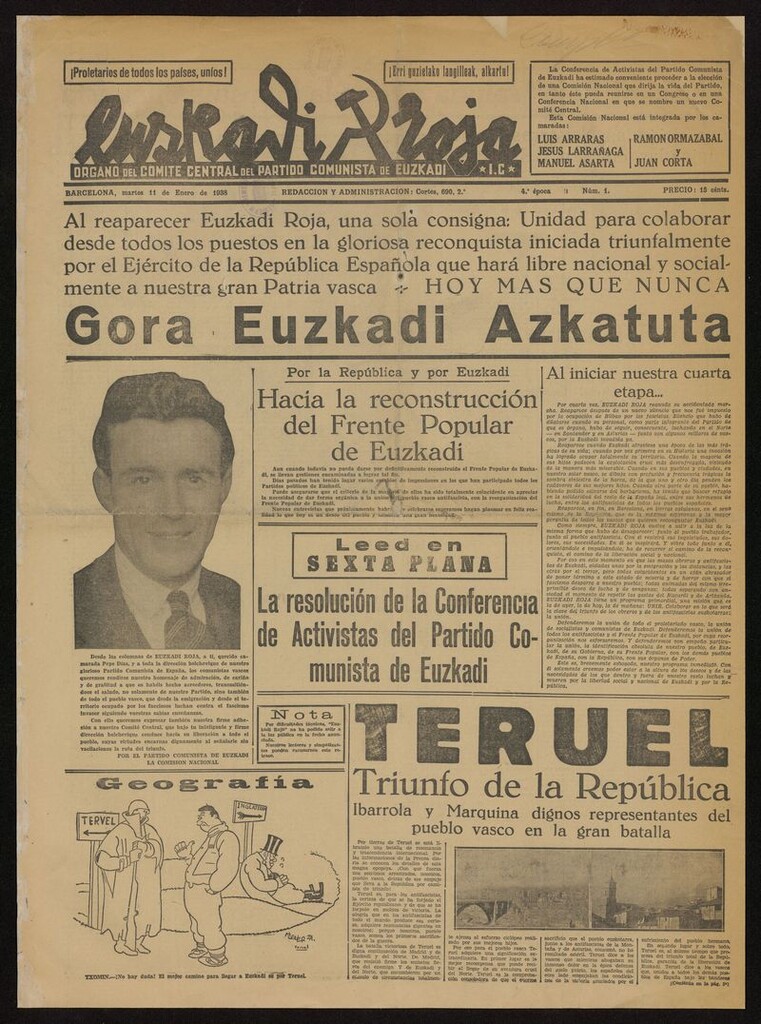 Miniatura de Euskadi Roja: semanario comunista del 11 de enero de 1938