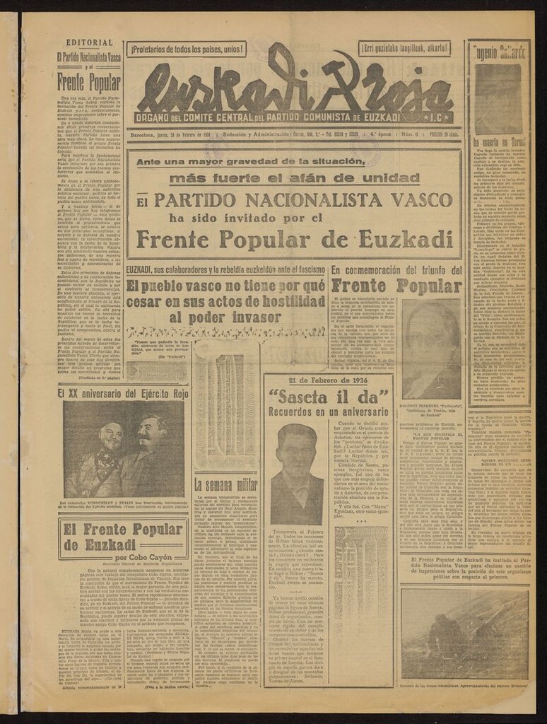 Miniatura de Euskadi Roja: semanario comunista del 24 de febrero de 1938