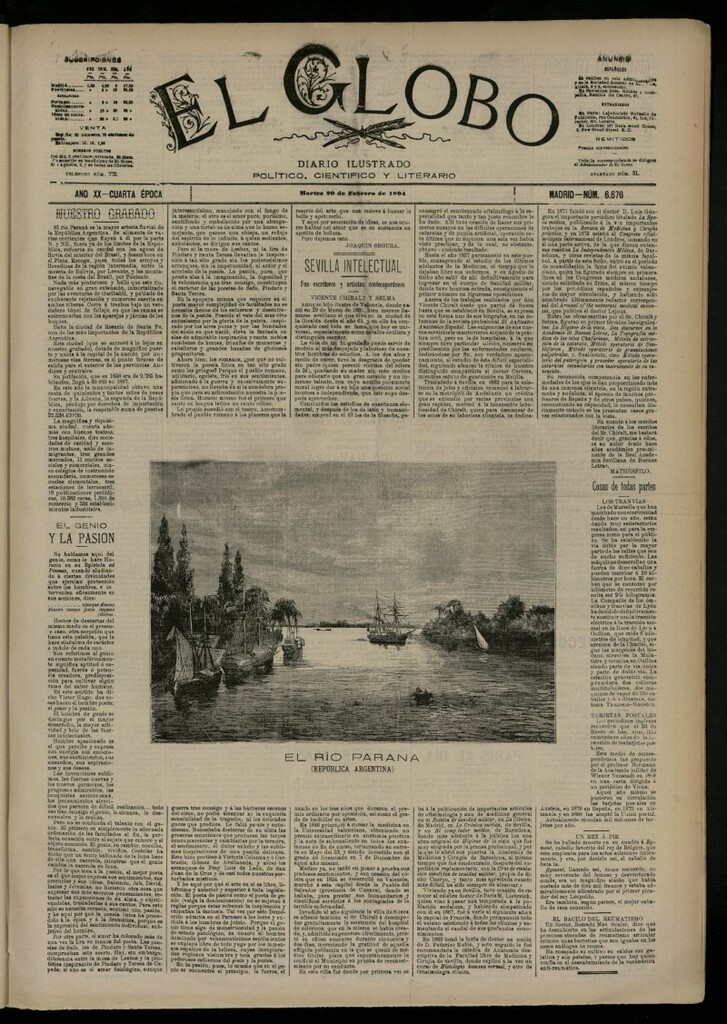 Miniatura de El Globo : diario ilustrado del 20 de febrero de 1894, nº 6676