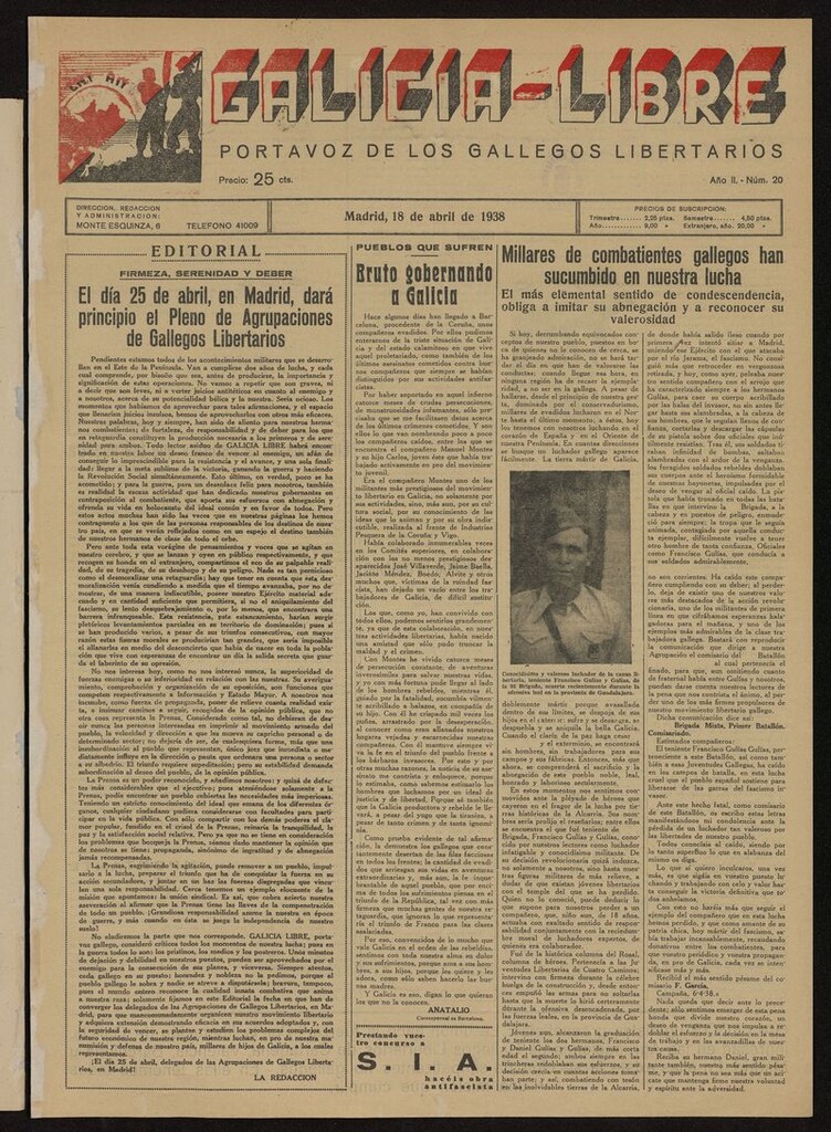 Miniatura de Galicia Libre del 18 de abril de 1938