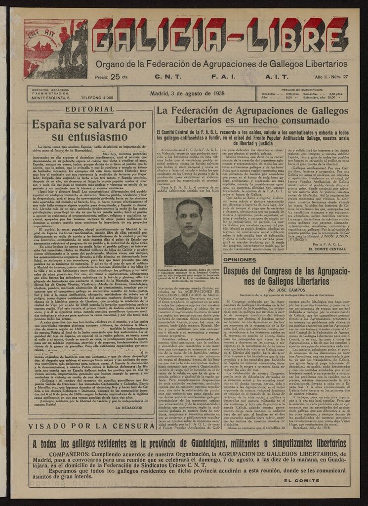 Miniatura de Galicia Libre del 3 de agosto de 1938