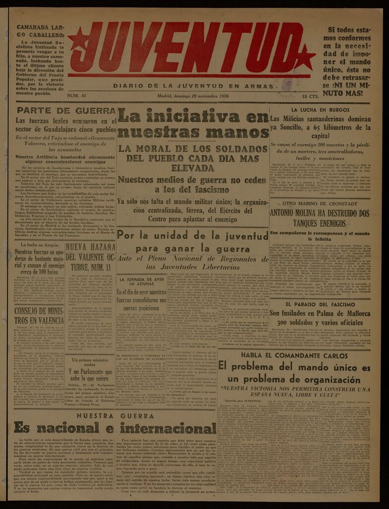Miniatura de Juventud: diario de la juventud en armas del 29 de noviembre de 1936