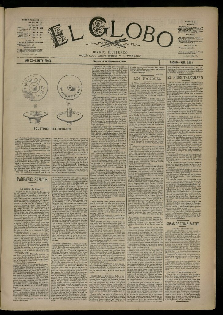 Miniatura de El Globo : diario ilustrado del 27 de febrero de 1894, nº 6683