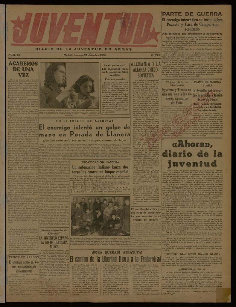 Miniatura de Juventud: diario de la juventud en armas del 27 de diciembre de 1936