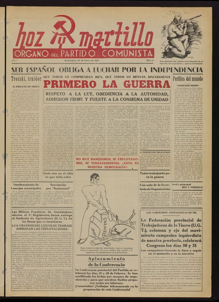 Miniatura de Hoz y Martillo (Guadalajara, 1937-1938) del 29 de enero de 1937