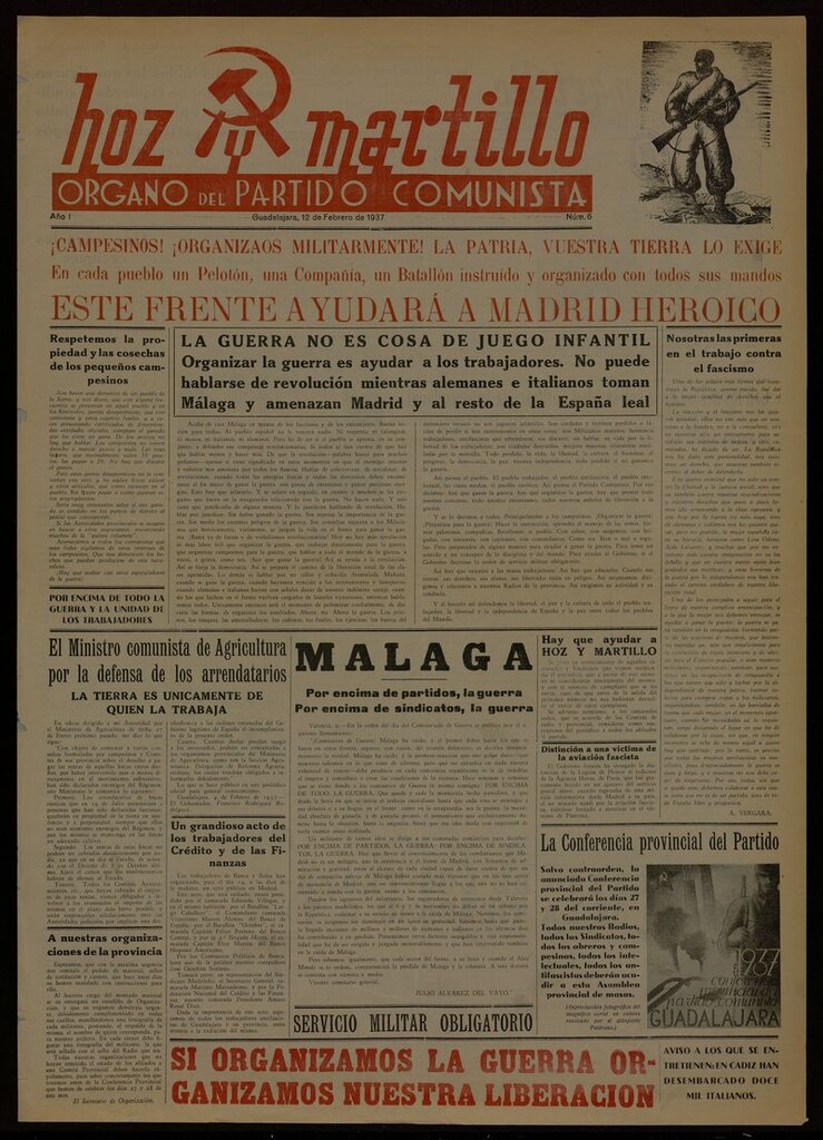 Miniatura de Hoz y Martillo (Guadalajara, 1937-1938) del 12 de febrero de 1937
