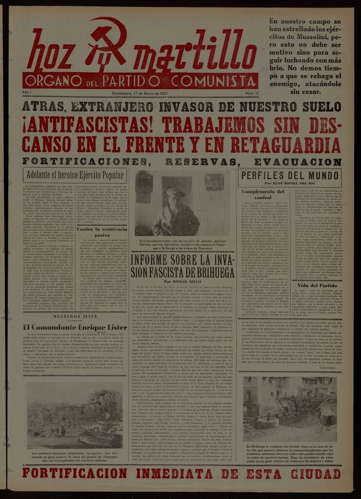 Miniatura de Hoz y Martillo (Guadalajara, 1937-1938) del 27 de marzo de 1937