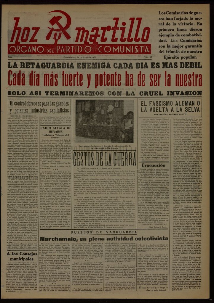 Miniatura de Hoz y Martillo (Guadalajara, 1937-1938) del 24 de abril de 1937