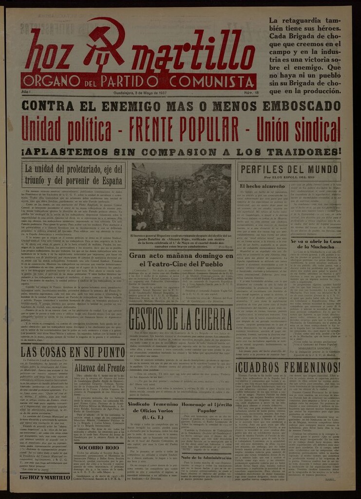 Miniatura de Hoz y Martillo (Guadalajara, 1937-1938) del 8 de mayo de 1937