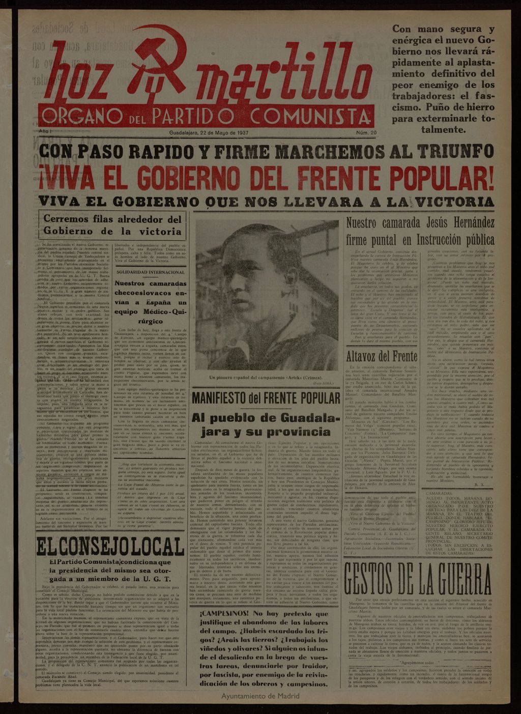 Miniatura de Hoz y Martillo (Guadalajara, 1937-1938) del 22 de mayo de 1937