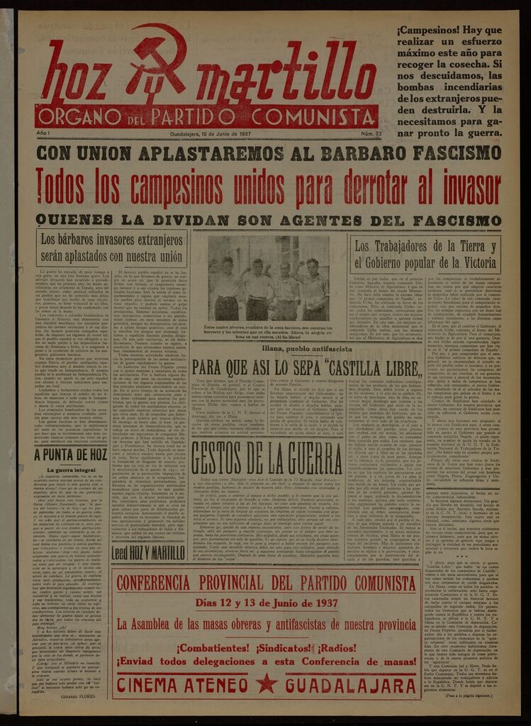 Miniatura de Hoz y Martillo (Guadalajara, 1937-1938) del 10 de junio de 1937