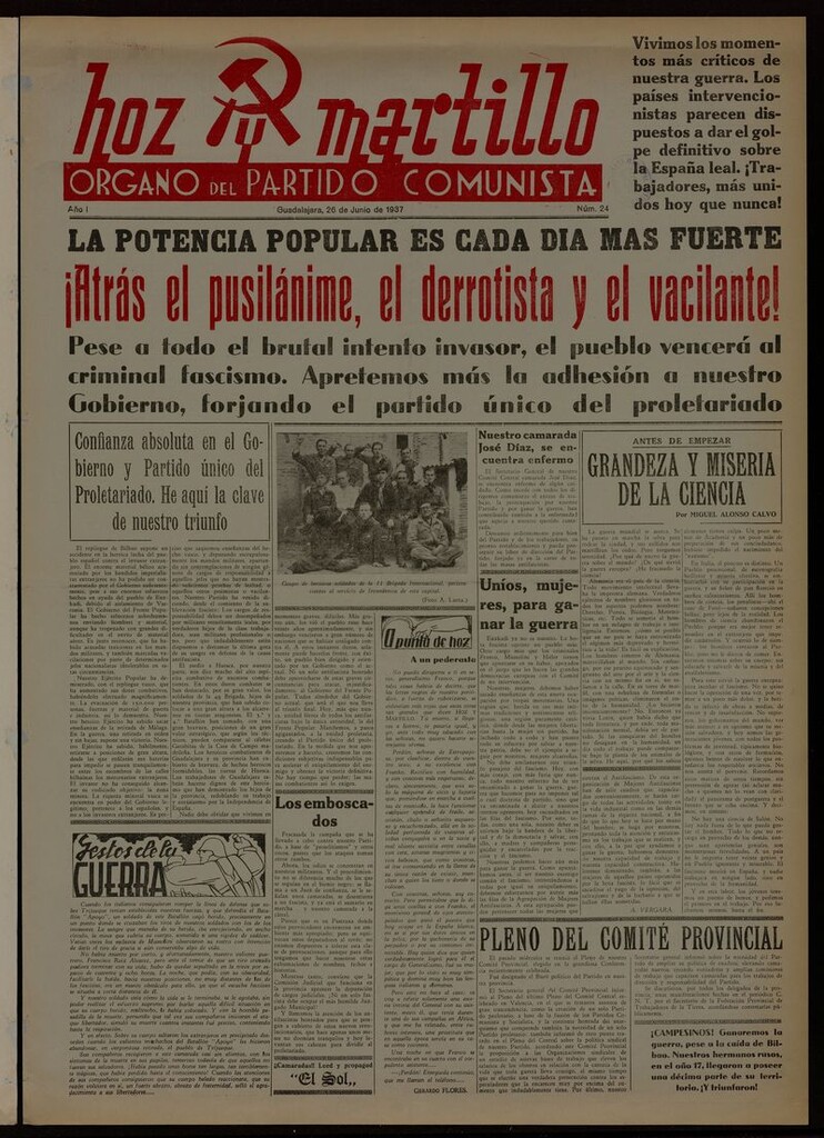 Miniatura de Hoz y Martillo (Guadalajara, 1937-1938) del 26 de junio de 1937