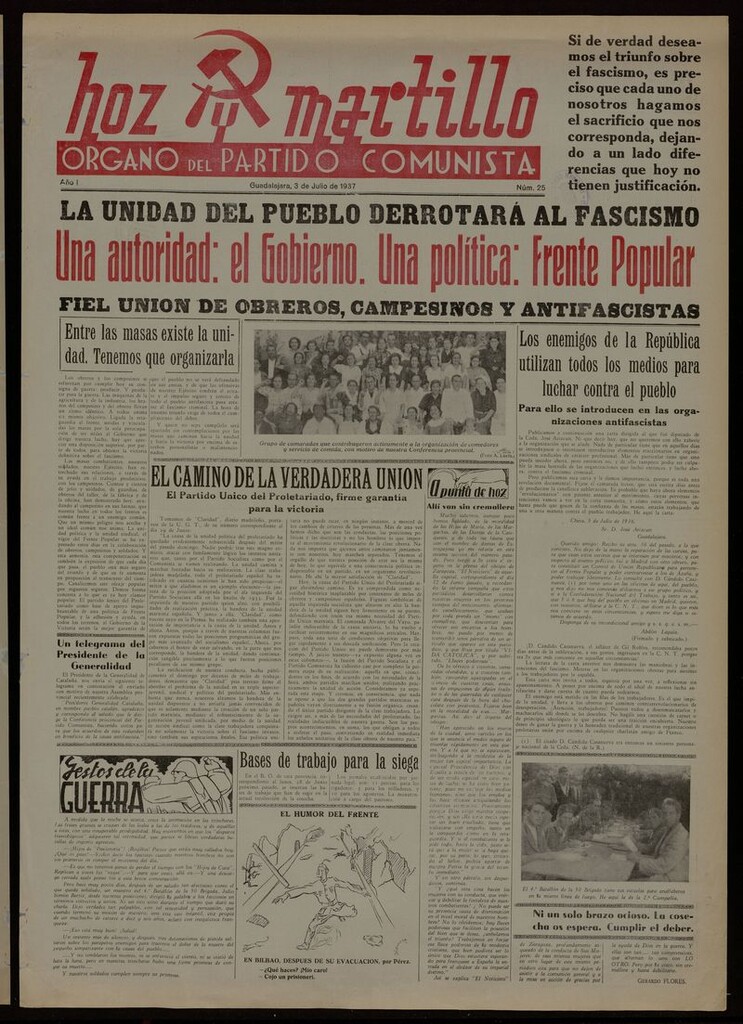 Miniatura de Hoz y Martillo (Guadalajara, 1937-1938) del 3 de julio de 1937