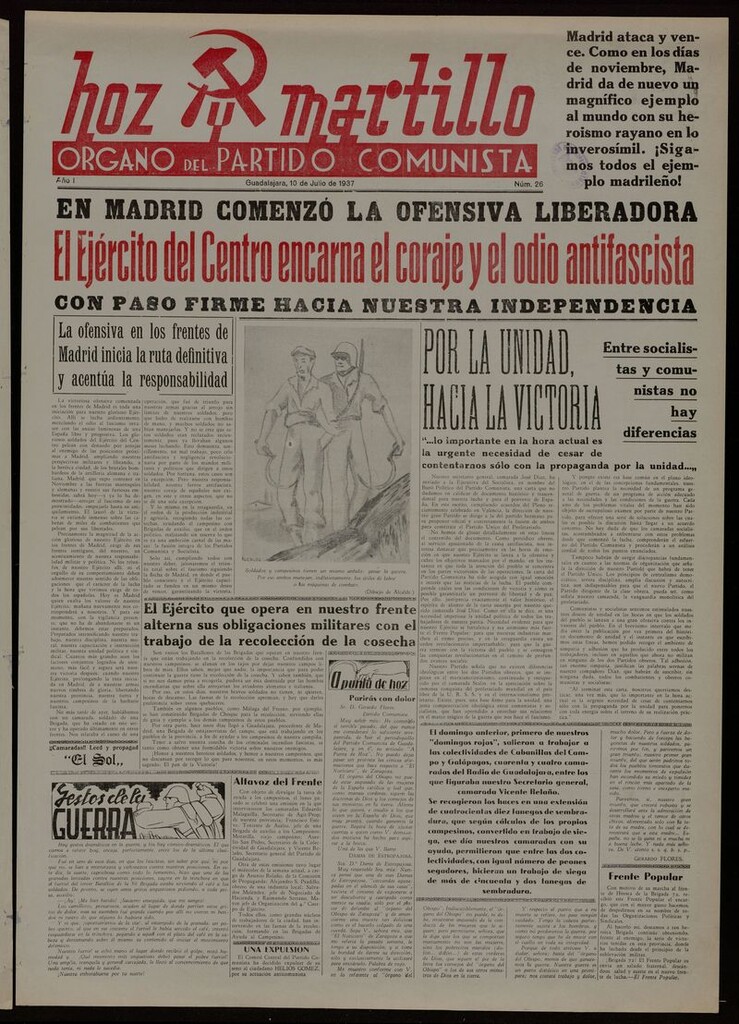 Miniatura de Hoz y Martillo (Guadalajara, 1937-1938) del 10 de julio de 1937