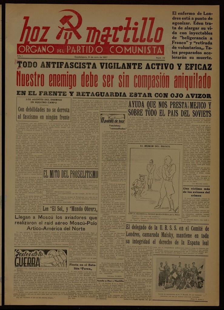 Miniatura de Hoz y Martillo (Guadalajara, 1937-1938) del 31 de julio de 1937