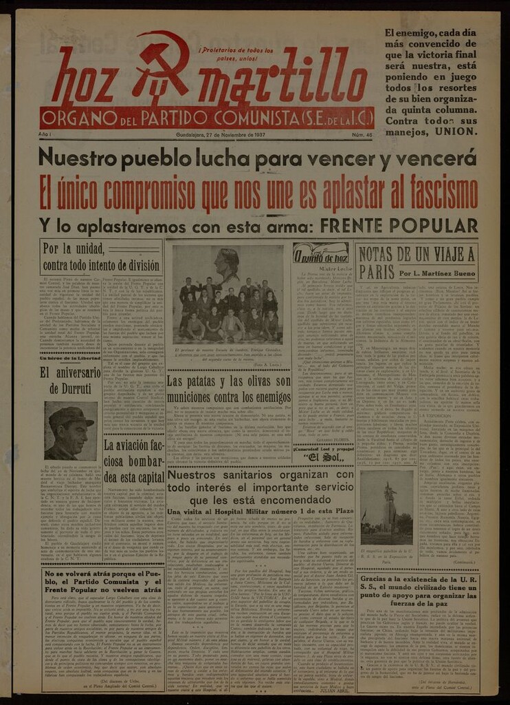 Miniatura de Hoz y Martillo (Guadalajara, 1937-1938) del 27 de noviembre de 1937