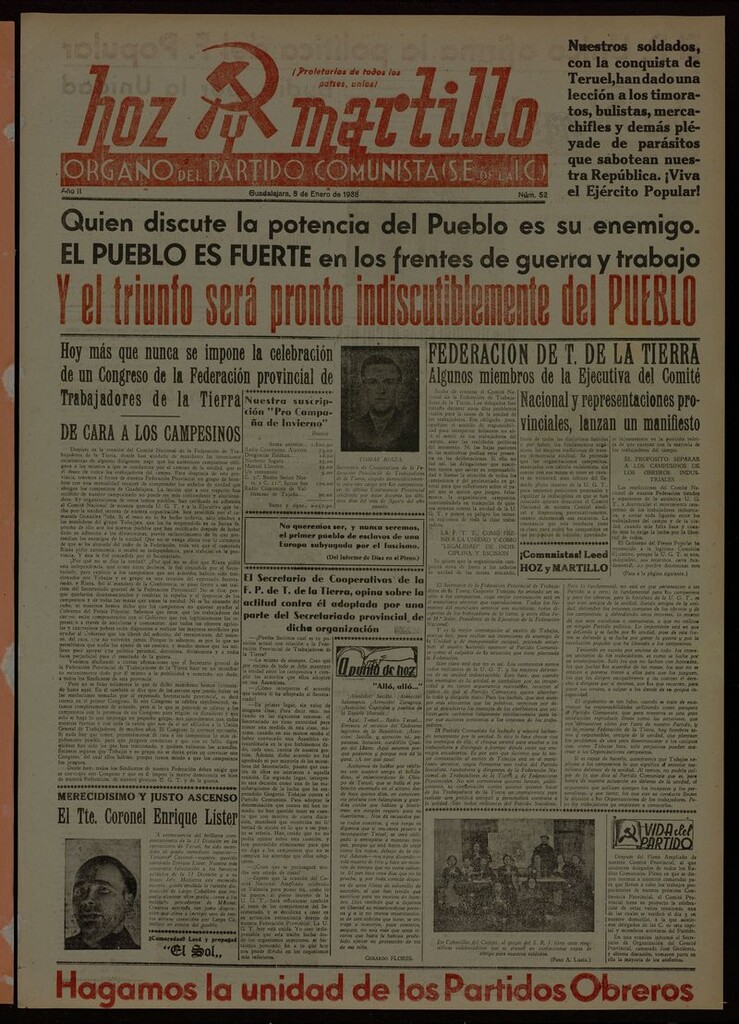 Miniatura de Hoz y Martillo (Guadalajara, 1937-1938) del 8 de enero de 1938