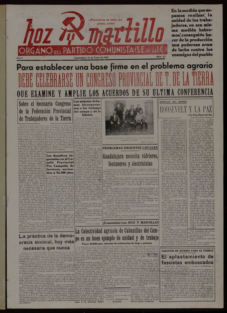 Miniatura de Hoz y Martillo (Guadalajara, 1937-1938) del 15 de enero de 1938