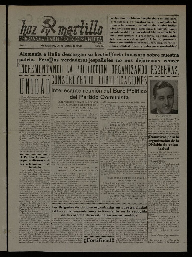 Miniatura de Hoz y Martillo (Guadalajara, 1937-1938) del 26 de marzo de 1938