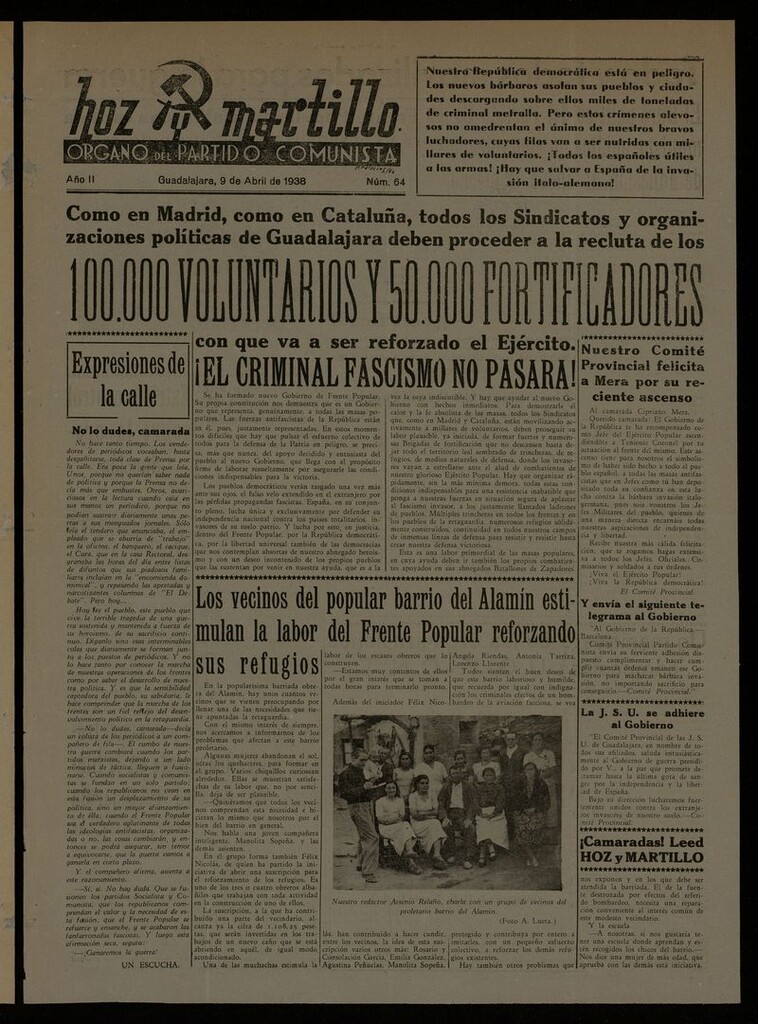 Miniatura de Hoz y Martillo (Guadalajara, 1937-1938) del 9 de abril de 1938